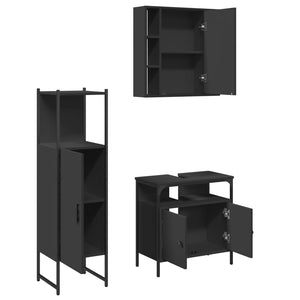 vidaXL 3 Piece Bathroom Cabinet Set Black Engineered Wood-4