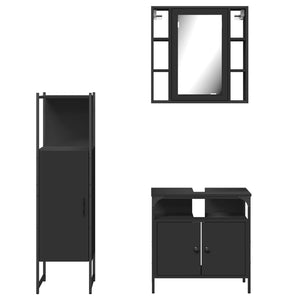 vidaXL 3 Piece Bathroom Cabinet Set Black Engineered Wood-5