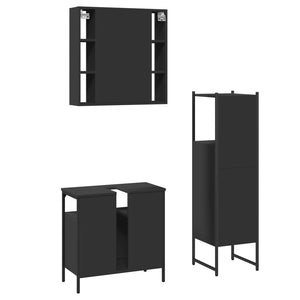 vidaXL 3 Piece Bathroom Cabinet Set Black Engineered Wood-7