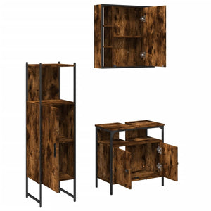 vidaXL 3 Piece Bathroom Cabinet Set Smoked Oak Engineered Wood-4