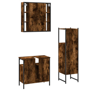 vidaXL 3 Piece Bathroom Cabinet Set Smoked Oak Engineered Wood-7