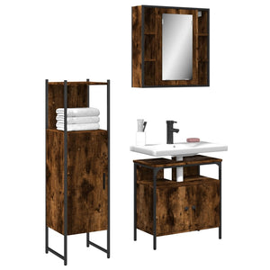 vidaXL 3 Piece Bathroom Cabinet Set Smoked Oak Engineered Wood-0