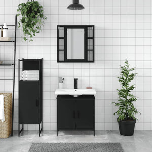 vidaXL 3 Piece Bathroom Cabinet Set Black Engineered Wood-2