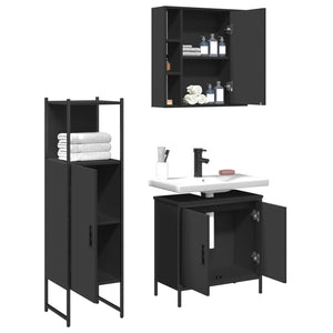 vidaXL 3 Piece Bathroom Cabinet Set Black Engineered Wood-3