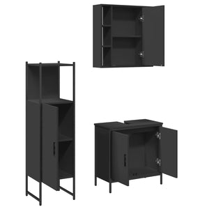 vidaXL 3 Piece Bathroom Cabinet Set Black Engineered Wood-4