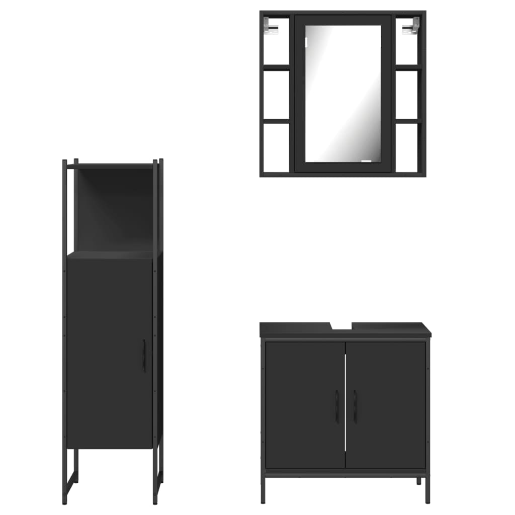 vidaXL 3 Piece Bathroom Cabinet Set Black Engineered Wood-5