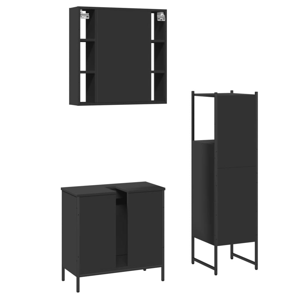 vidaXL 3 Piece Bathroom Cabinet Set Black Engineered Wood-7
