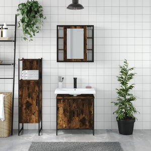 vidaXL 3 Piece Bathroom Cabinet Set Smoked Oak Engineered Wood-1