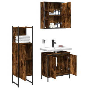 vidaXL 3 Piece Bathroom Cabinet Set Smoked Oak Engineered Wood-3