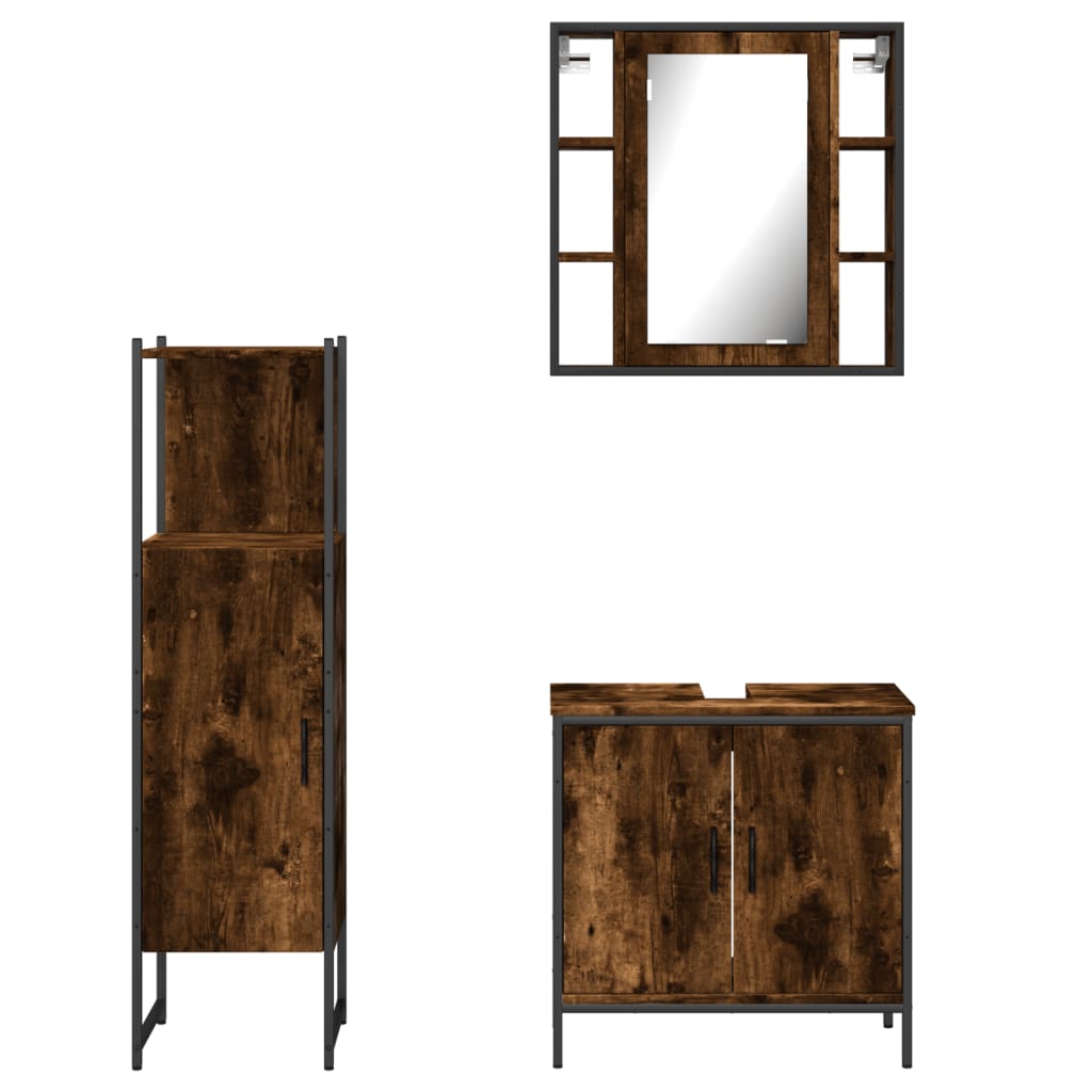 vidaXL 3 Piece Bathroom Cabinet Set Smoked Oak Engineered Wood-5