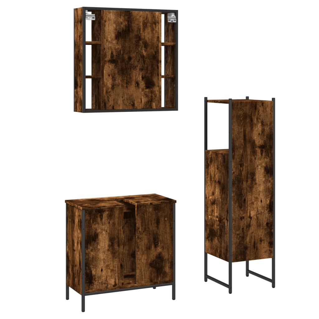 vidaXL 3 Piece Bathroom Cabinet Set Smoked Oak Engineered Wood-7