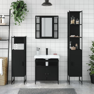 vidaXL 4 Piece Bathroom Cabinet Set Black Engineered Wood-1