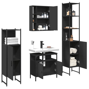 vidaXL 4 Piece Bathroom Cabinet Set Black Engineered Wood-3