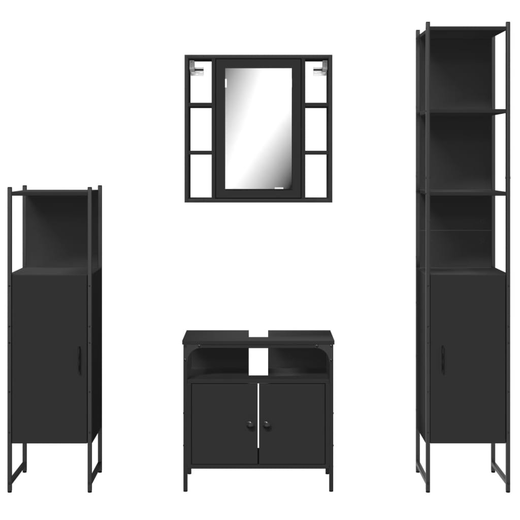 vidaXL 4 Piece Bathroom Cabinet Set Black Engineered Wood-5