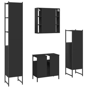 vidaXL 4 Piece Bathroom Cabinet Set Black Engineered Wood-7