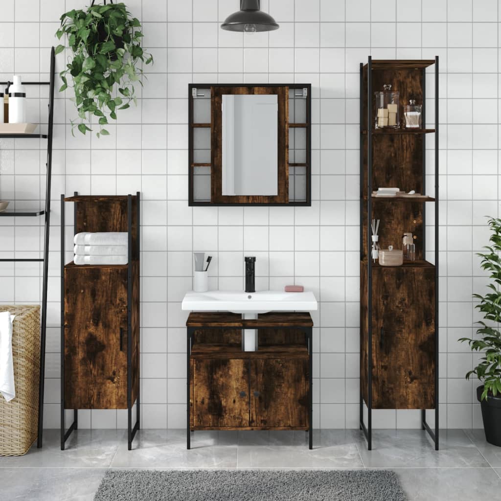 vidaXL 4 Piece Bathroom Cabinet Set Smoked Oak Engineered Wood-1