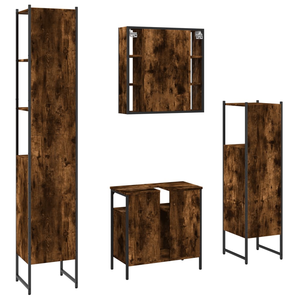 vidaXL 4 Piece Bathroom Cabinet Set Smoked Oak Engineered Wood-7