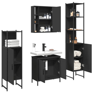 vidaXL 4 Piece Bathroom Cabinet Set Black Engineered Wood-3