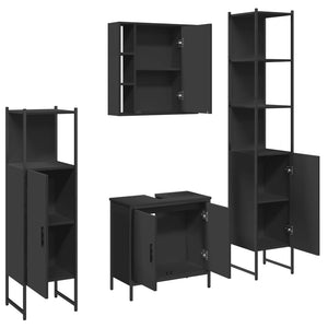 vidaXL 4 Piece Bathroom Cabinet Set Black Engineered Wood-4