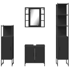 vidaXL 4 Piece Bathroom Cabinet Set Black Engineered Wood-5