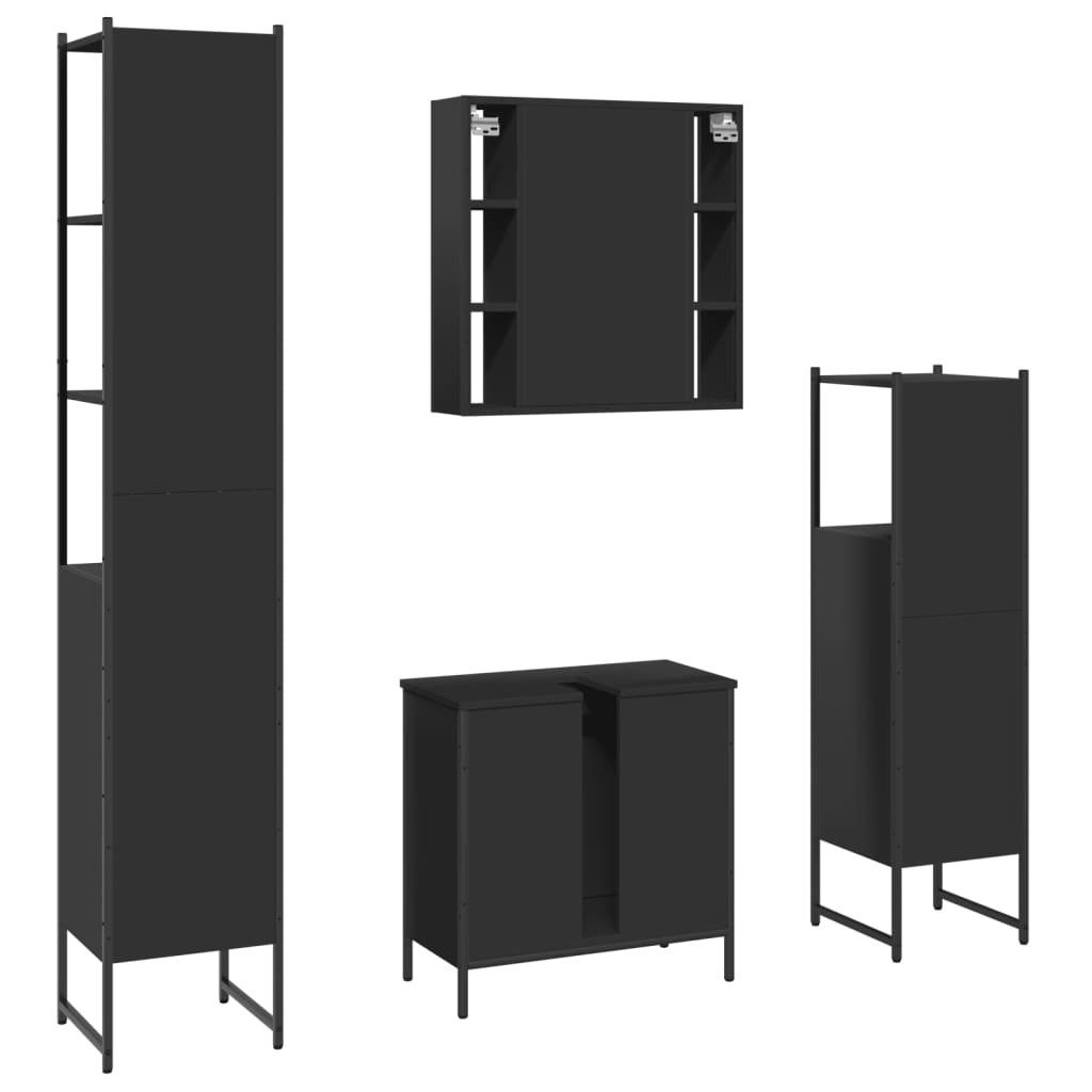 vidaXL 4 Piece Bathroom Cabinet Set Black Engineered Wood-7