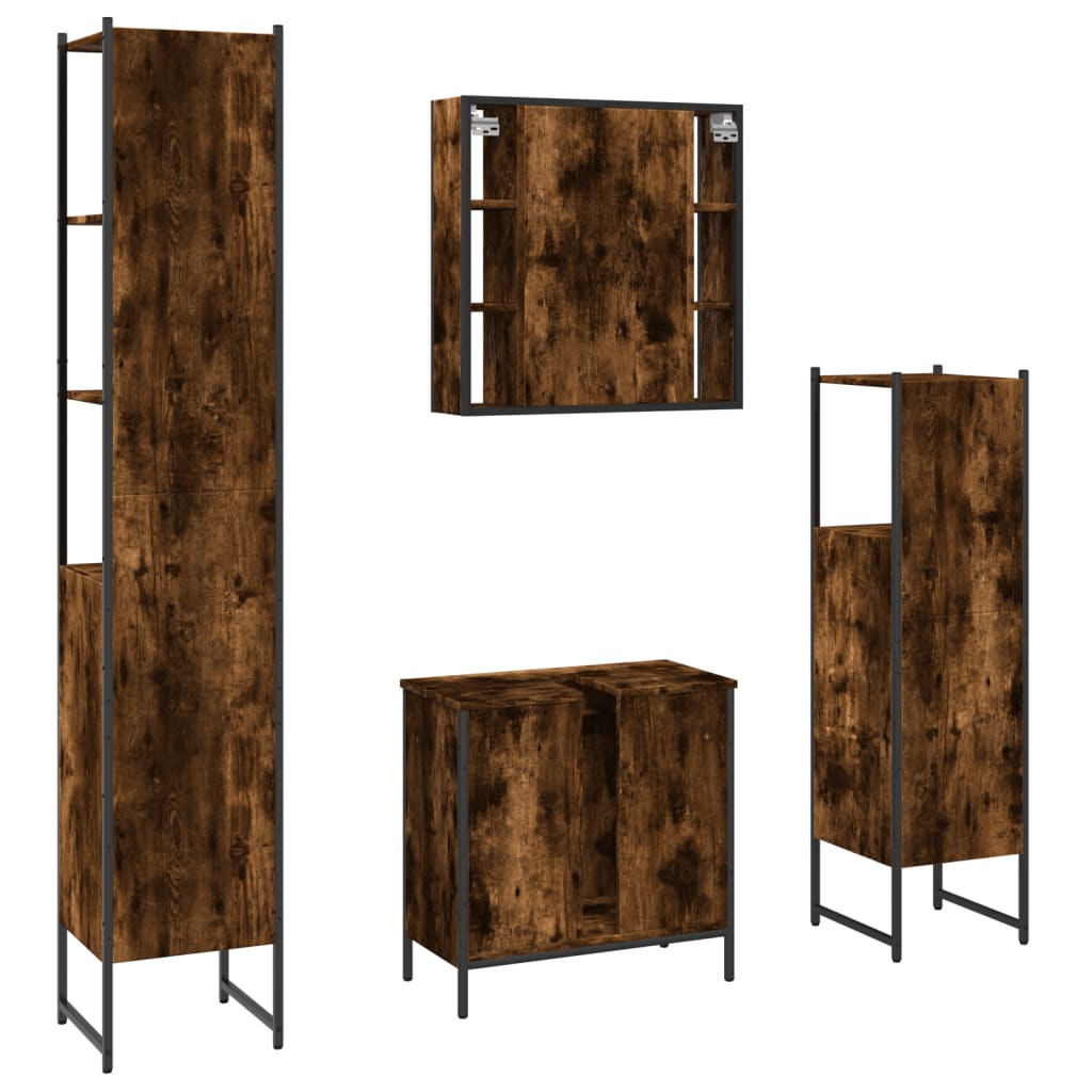 vidaXL 4 Piece Bathroom Cabinet Set Smoked Oak Engineered Wood-7