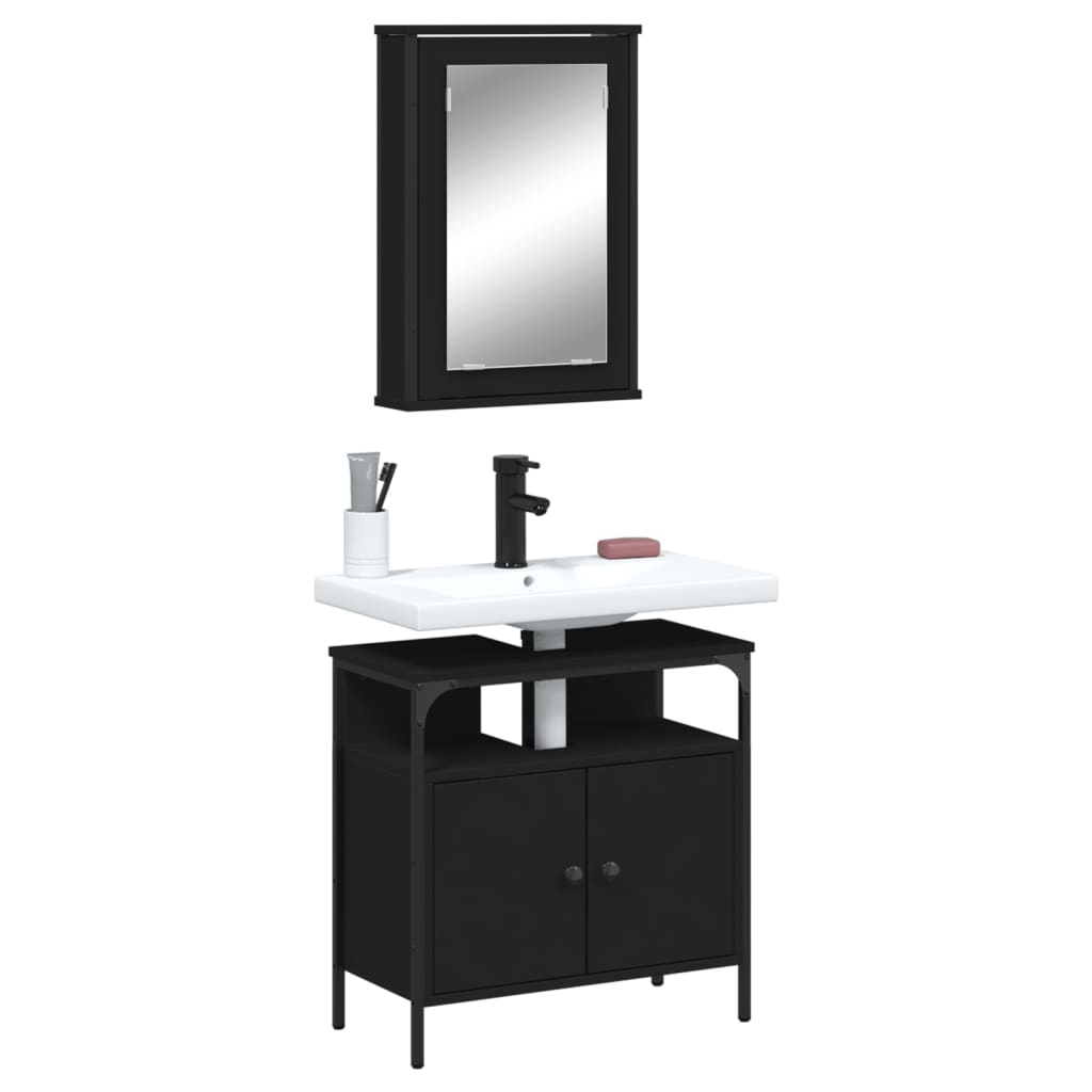 vidaXL 2 Piece Bathroom Furniture Set Black Engineered Wood-1
