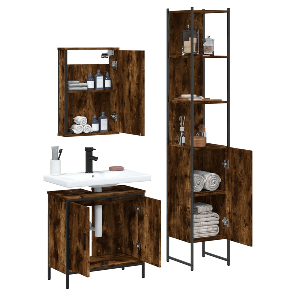 vidaXL 3 Piece Bathroom Furniture Set Black Engineered Wood-11
