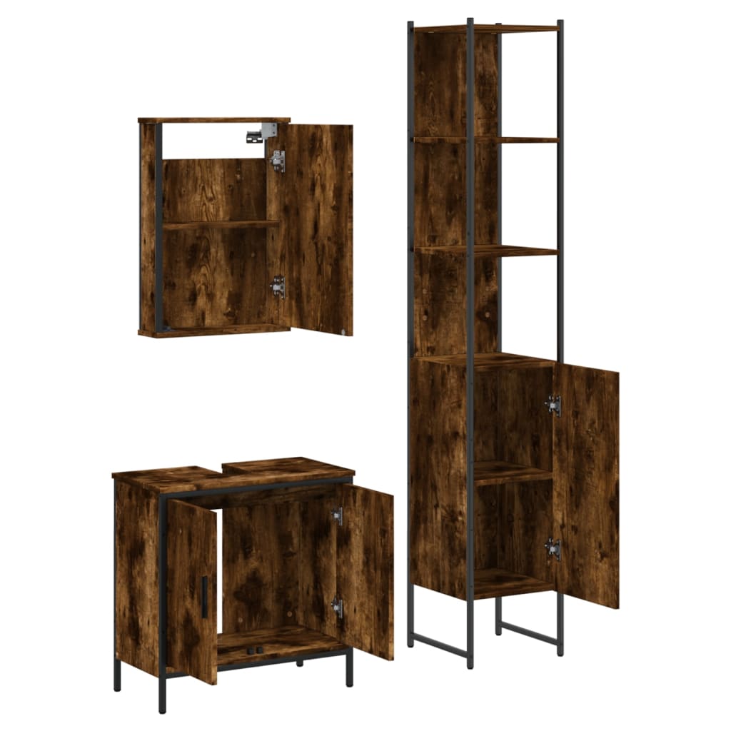 vidaXL 3 Piece Bathroom Furniture Set Black Engineered Wood-12