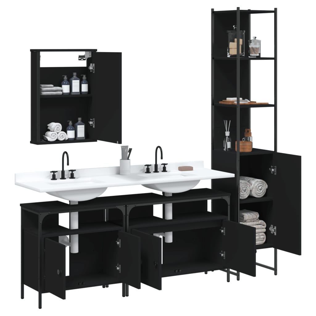 vidaXL 4 Piece Bathroom Furniture Set Black Engineered Wood-3