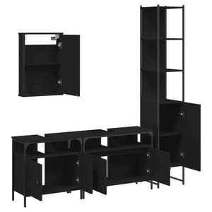 vidaXL 4 Piece Bathroom Furniture Set Black Engineered Wood-4