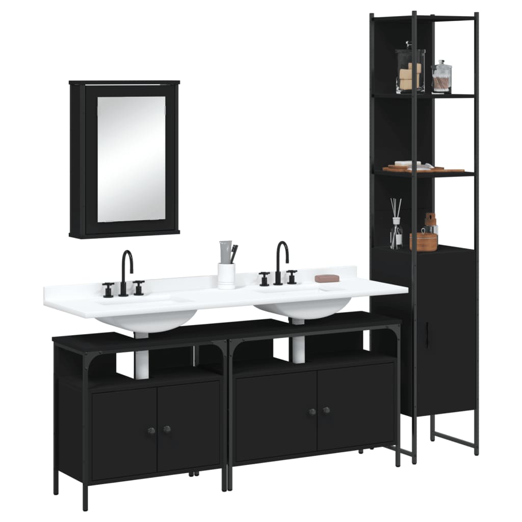 vidaXL 4 Piece Bathroom Furniture Set Black Engineered Wood-1