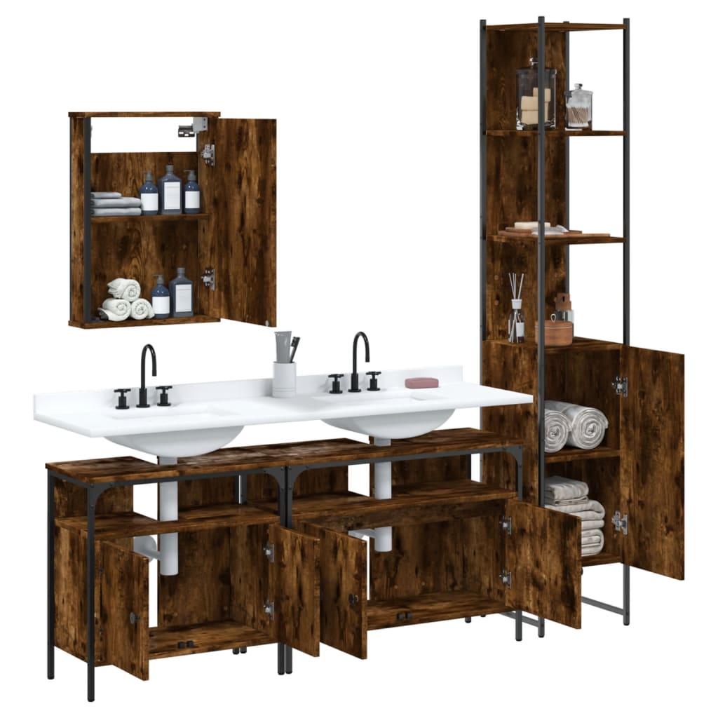 vidaXL 4 Piece Bathroom Furniture Set Black Engineered Wood-11