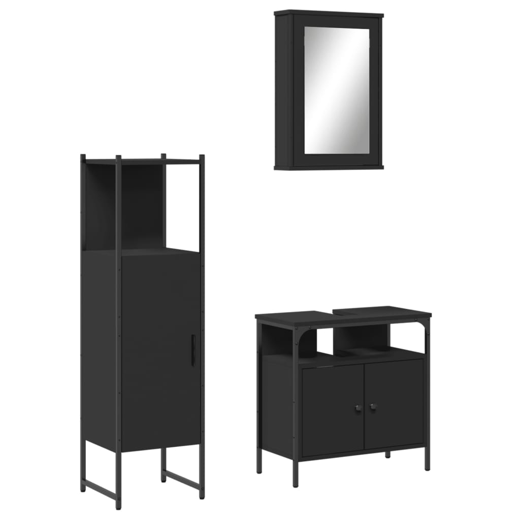 vidaXL 3 Piece Bathroom Furniture Set Black Engineered Wood-0