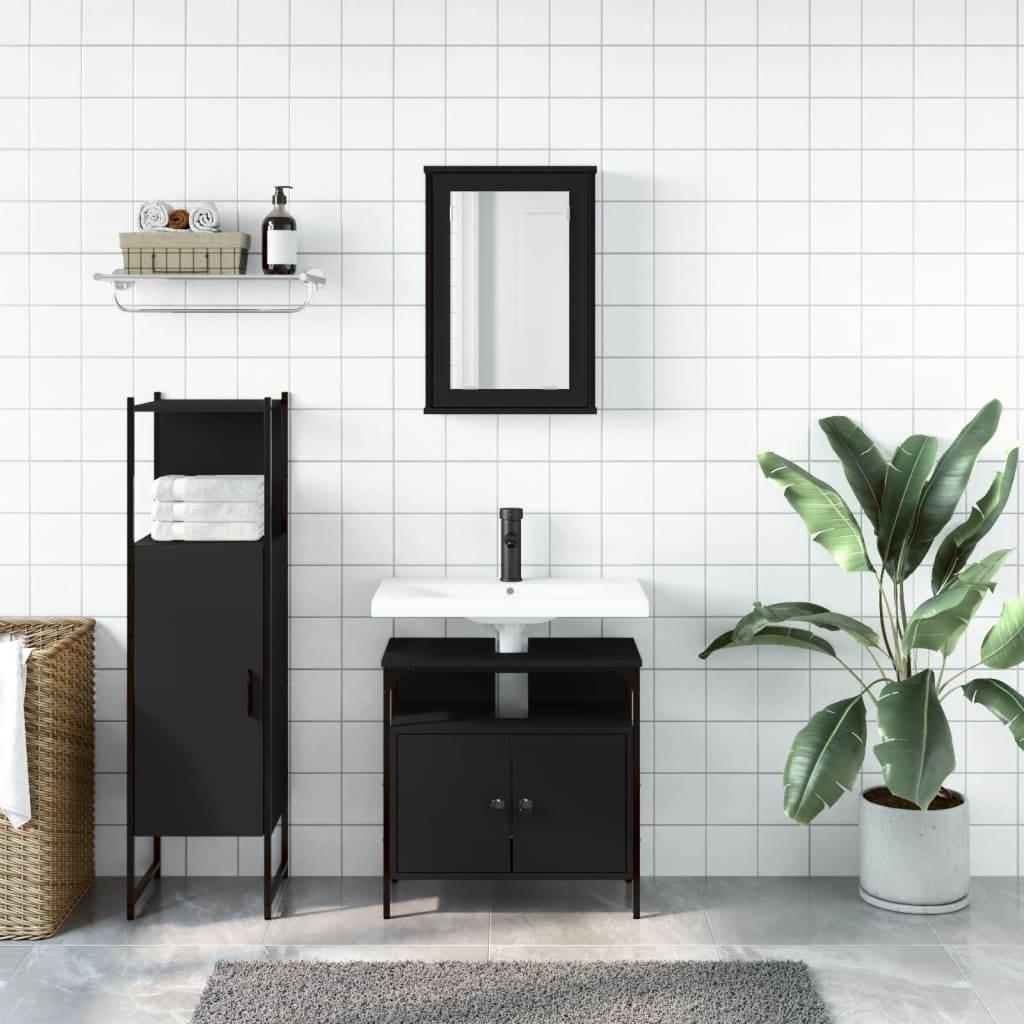 vidaXL 3 Piece Bathroom Furniture Set Black Engineered Wood-2