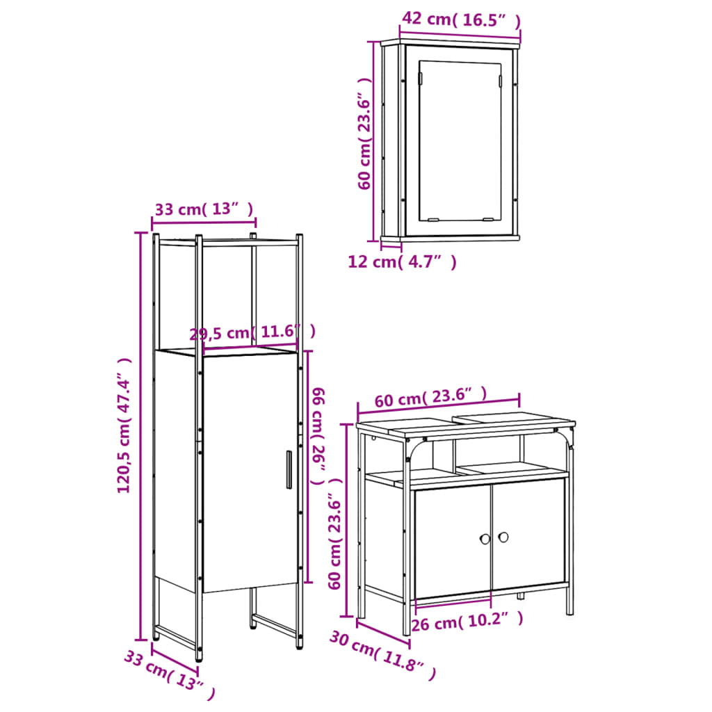 vidaXL 3 Piece Bathroom Furniture Set Black Engineered Wood-3