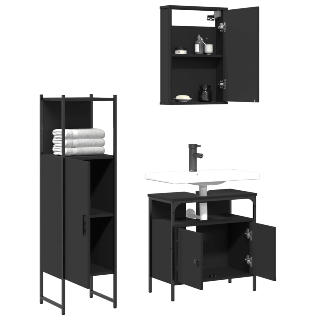 vidaXL 3 Piece Bathroom Furniture Set Black Engineered Wood-5