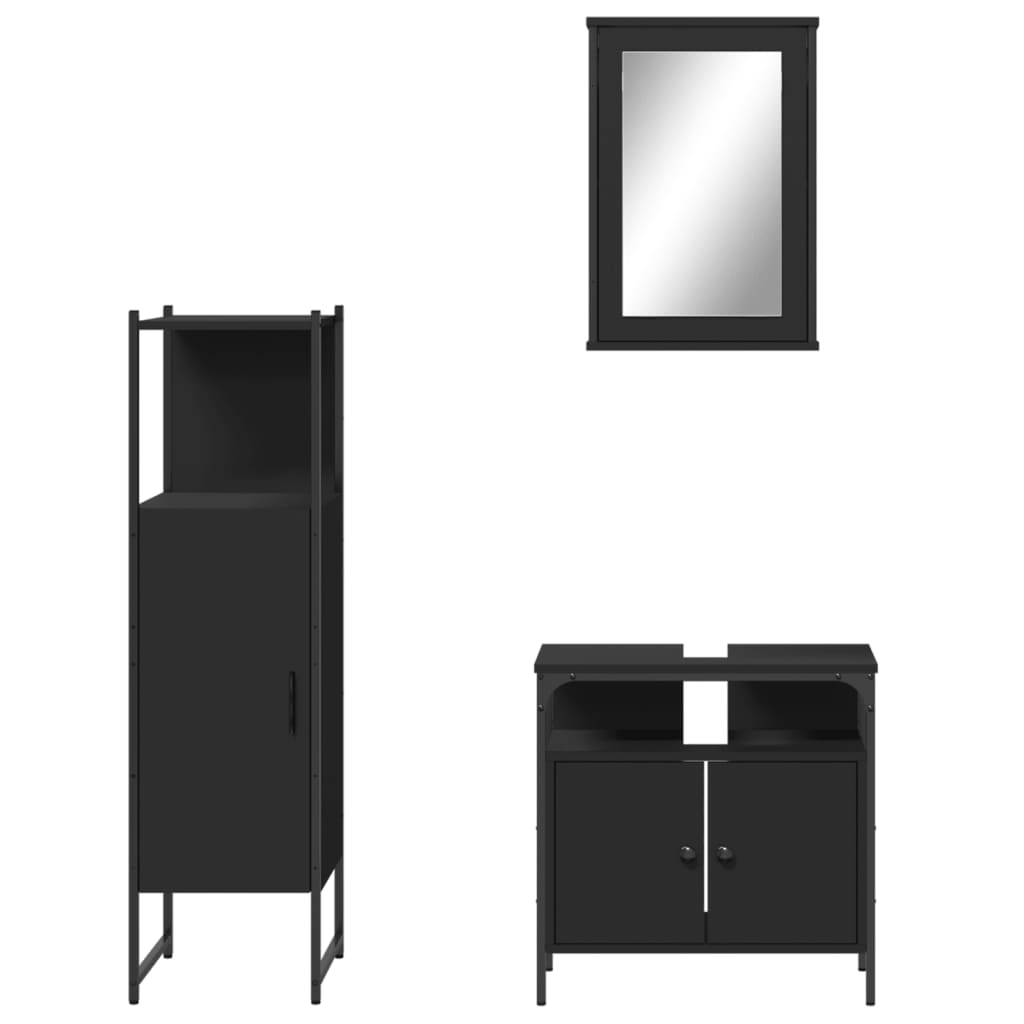 vidaXL 3 Piece Bathroom Furniture Set Black Engineered Wood-6