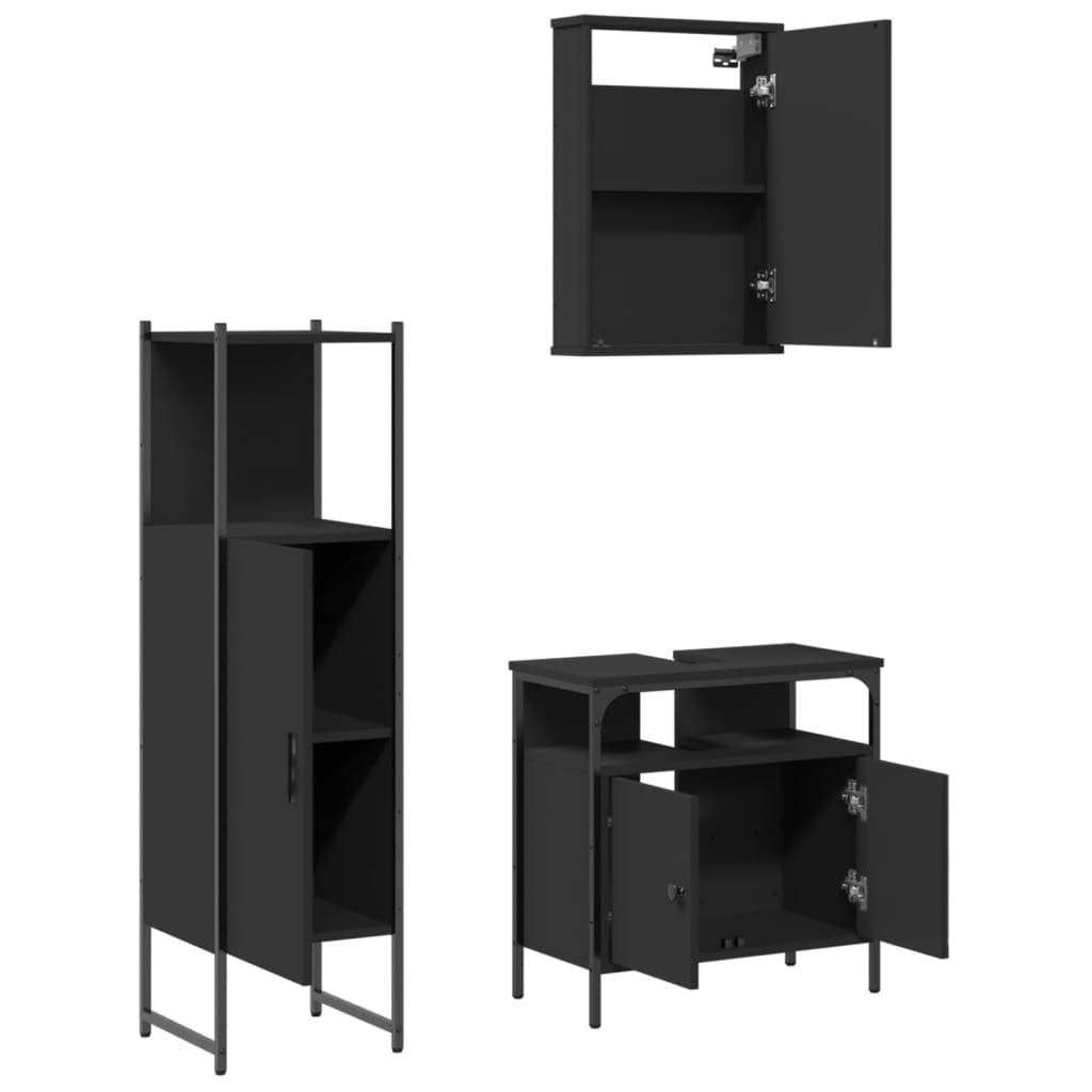 vidaXL 3 Piece Bathroom Furniture Set Black Engineered Wood-7