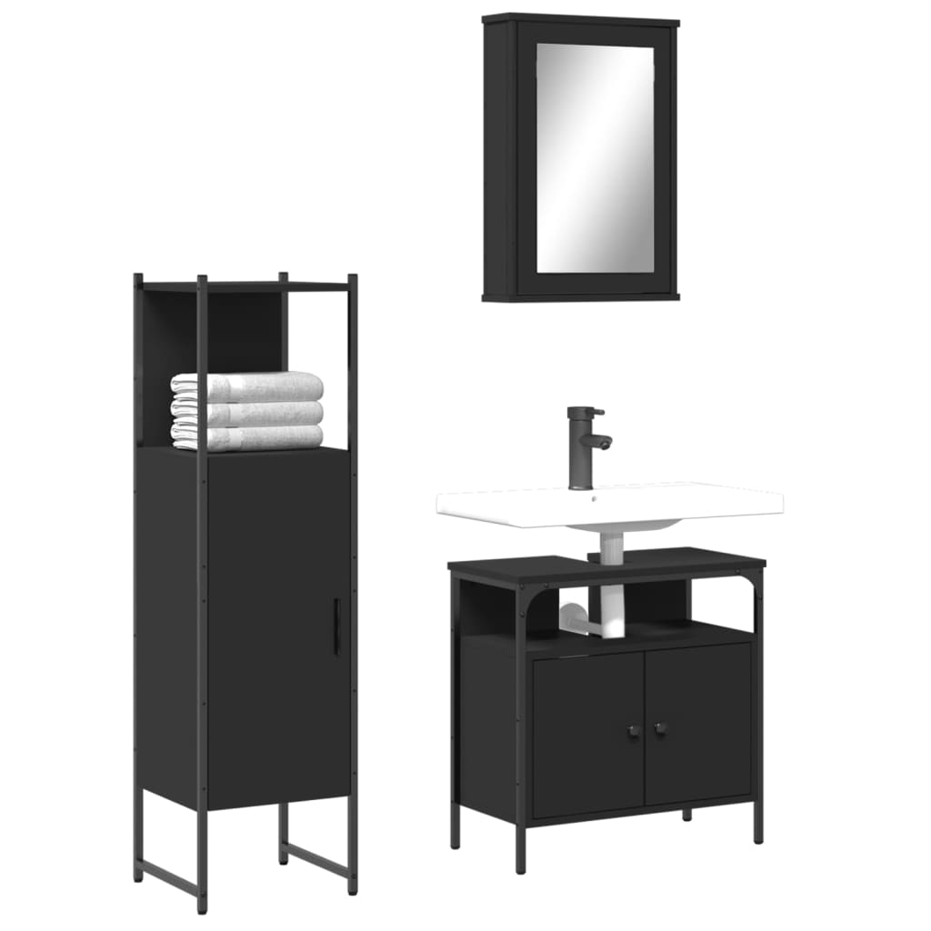 vidaXL 3 Piece Bathroom Furniture Set Black Engineered Wood-1