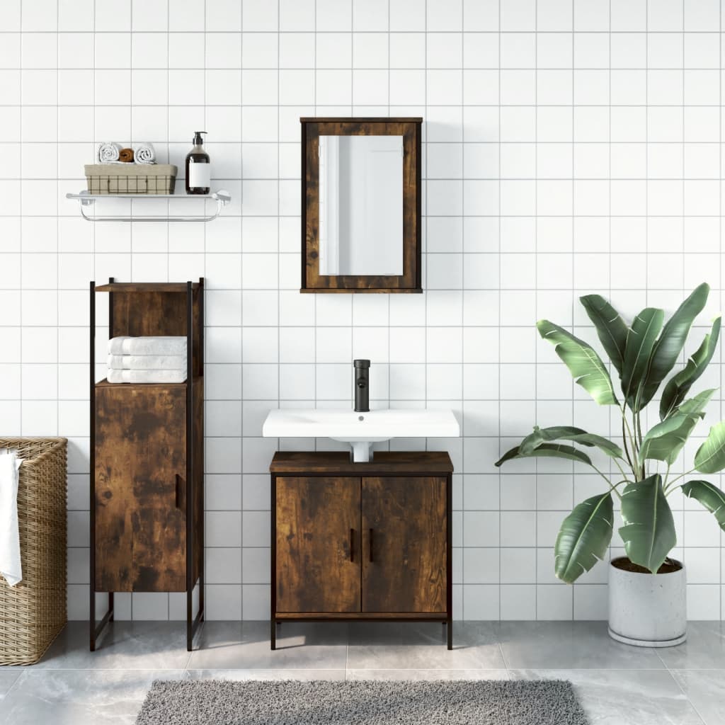 vidaXL Bathroom Furniture Set Restroom Storage Cabinet 3 Piece Engineered Wood-11