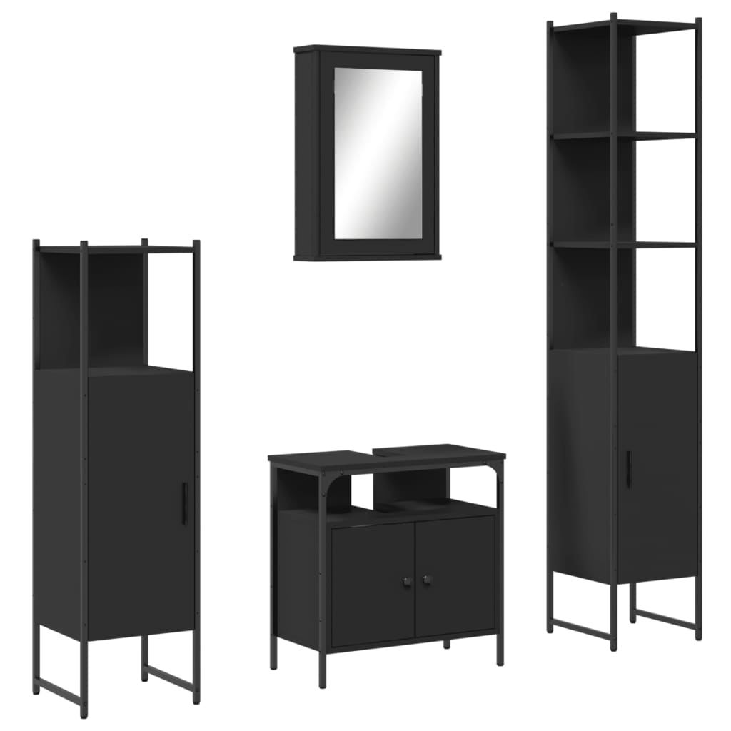 vidaXL 4 Piece Bathroom Furniture Set Black Engineered Wood-0