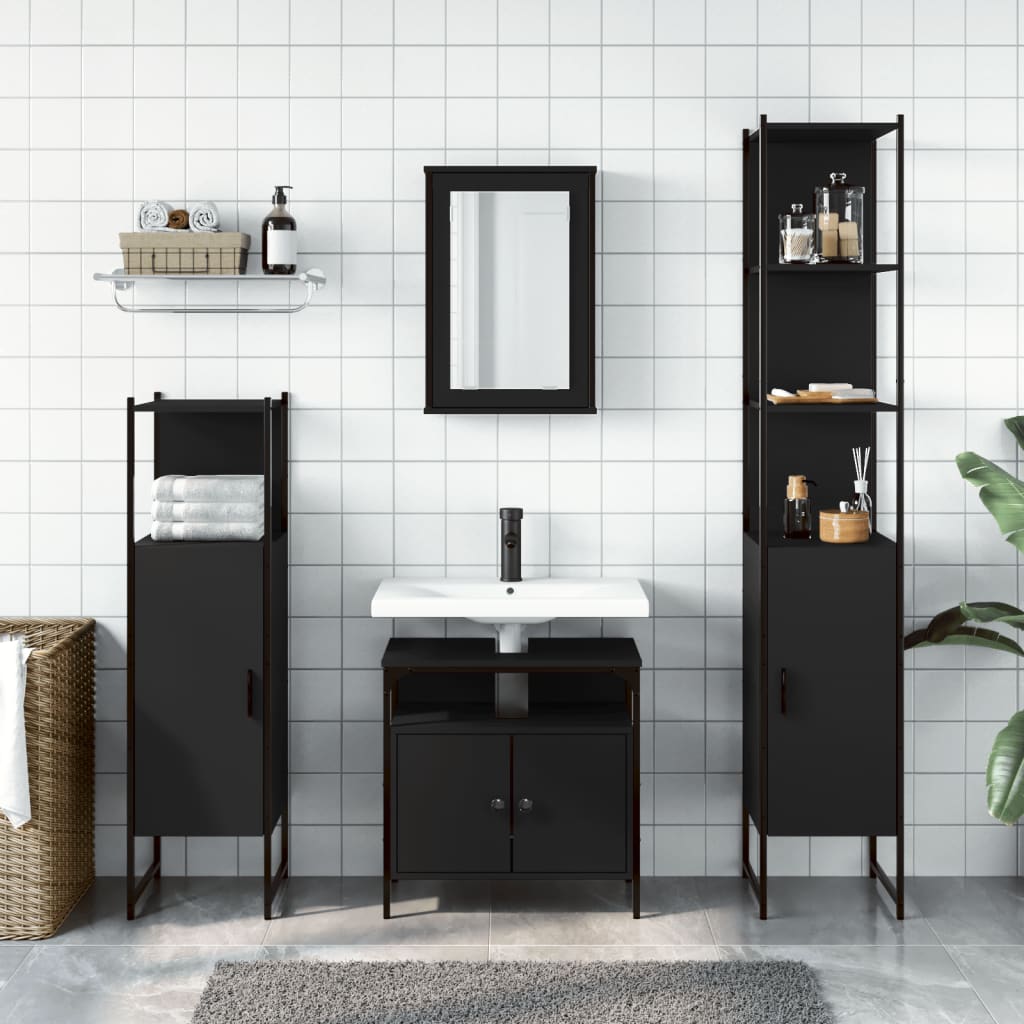 vidaXL 4 Piece Bathroom Furniture Set Black Engineered Wood-2