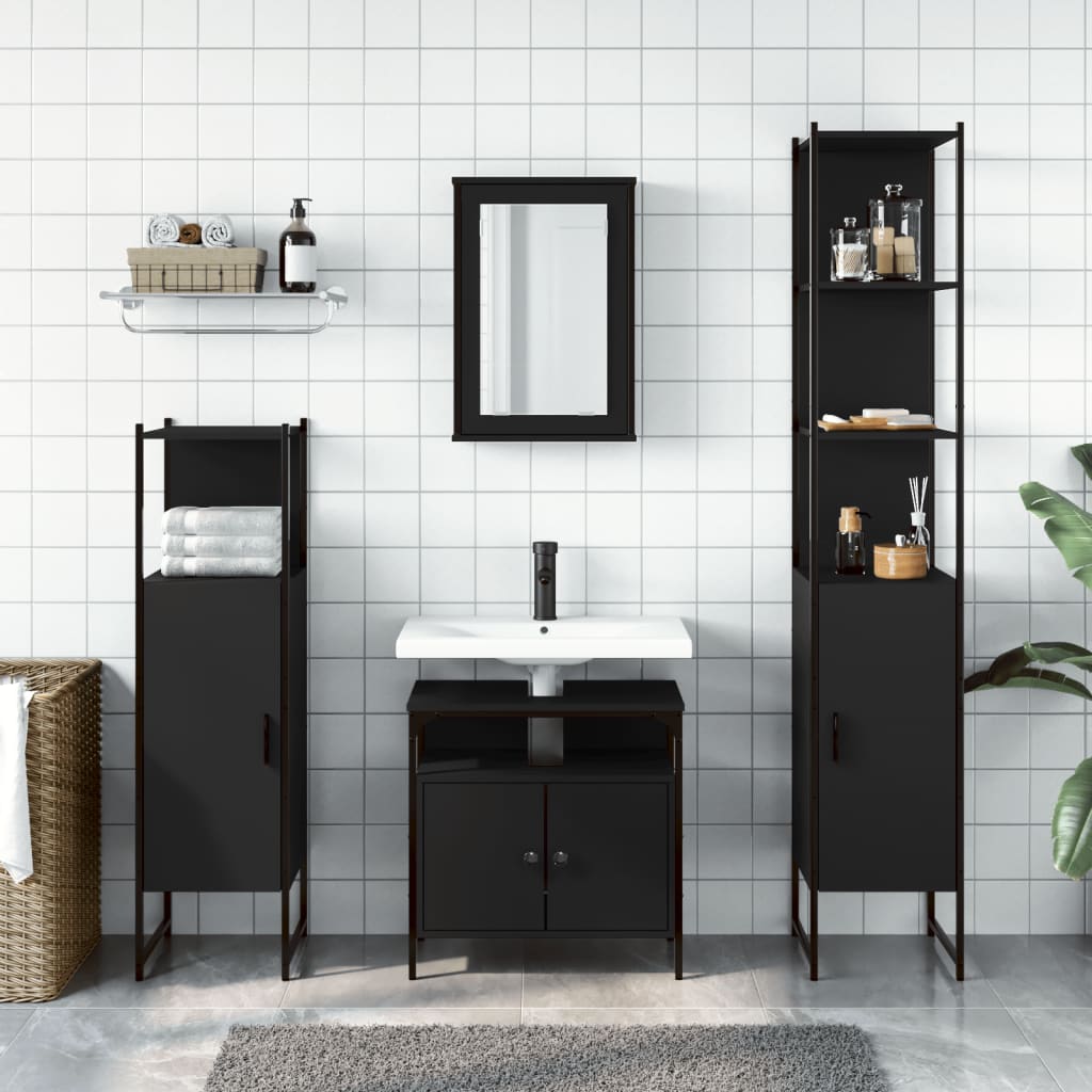 vidaXL 4 Piece Bathroom Furniture Set Black Engineered Wood-4