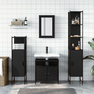 vidaXL 4 Piece Bathroom Furniture Set Black Engineered Wood-4