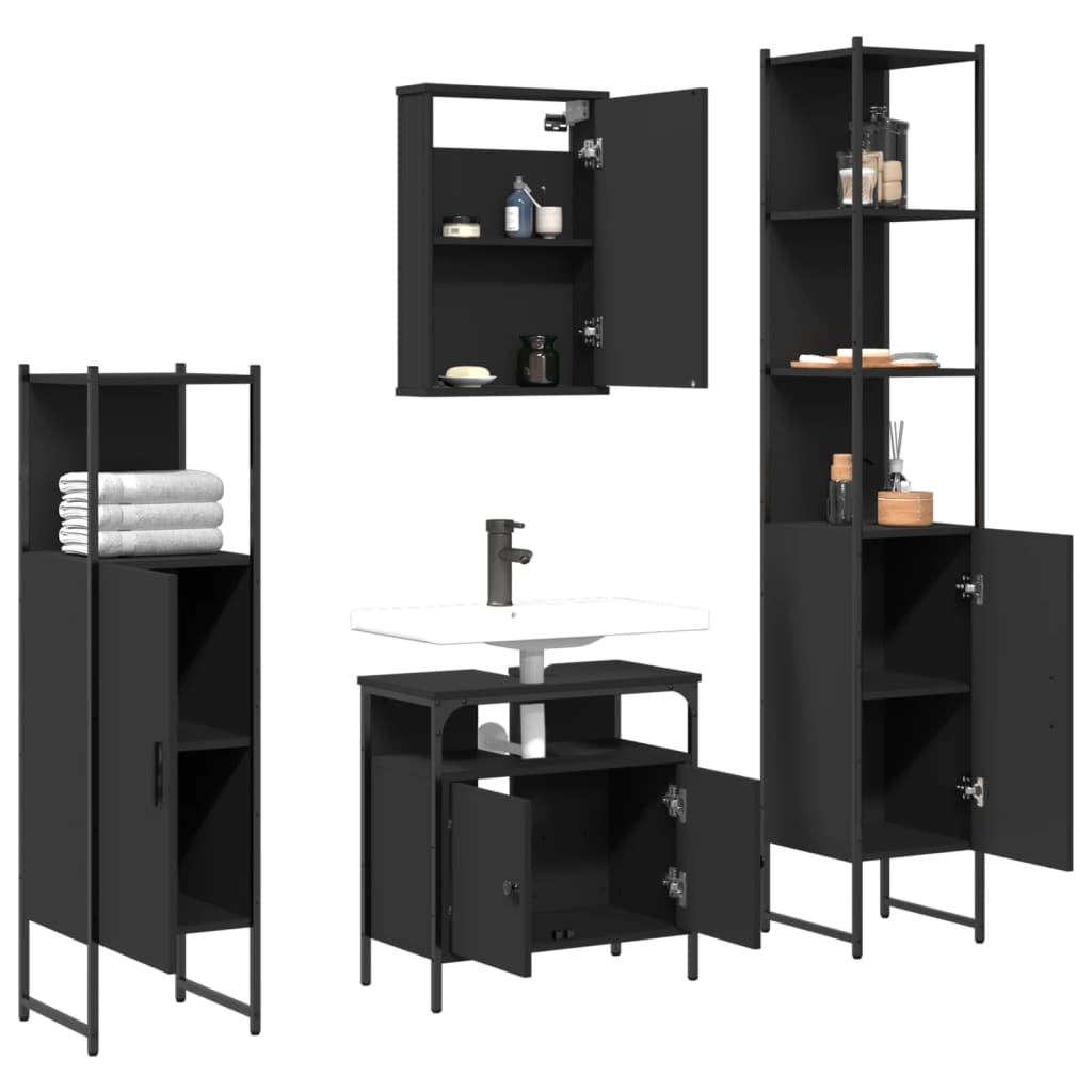 vidaXL 4 Piece Bathroom Furniture Set Black Engineered Wood-5