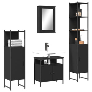 vidaXL 4 Piece Bathroom Furniture Set Black Engineered Wood-1