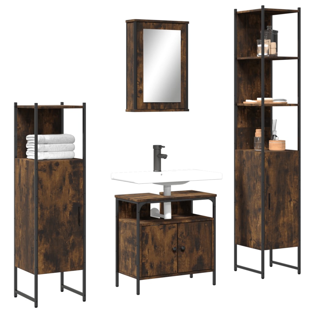 vidaXL 4 Piece Bathroom Furniture Set Black Engineered Wood-11