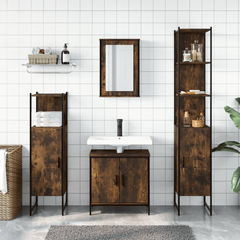 vidaXL Bathroom Furniture Set Restroom Storage Cabinet 4 Piece Engineered Wood-11