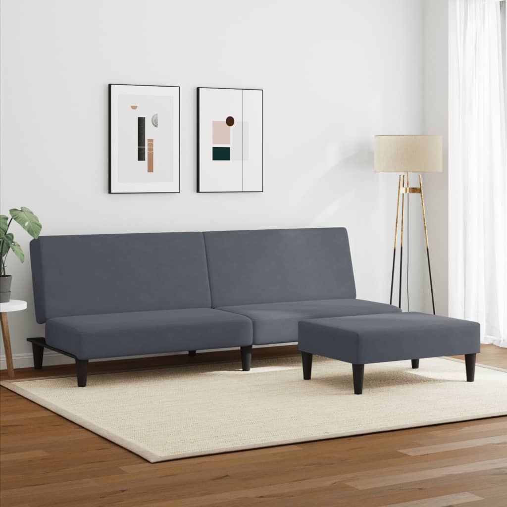 vidaXL 2-Seater Sofa Bed with Footstool Dark Gray Velvet-2